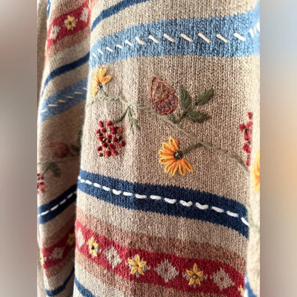 Vintage Alfred Dunner Cottage Core Knit Crewneck Sweater, Stitched Foliage - Picture 3 of 7